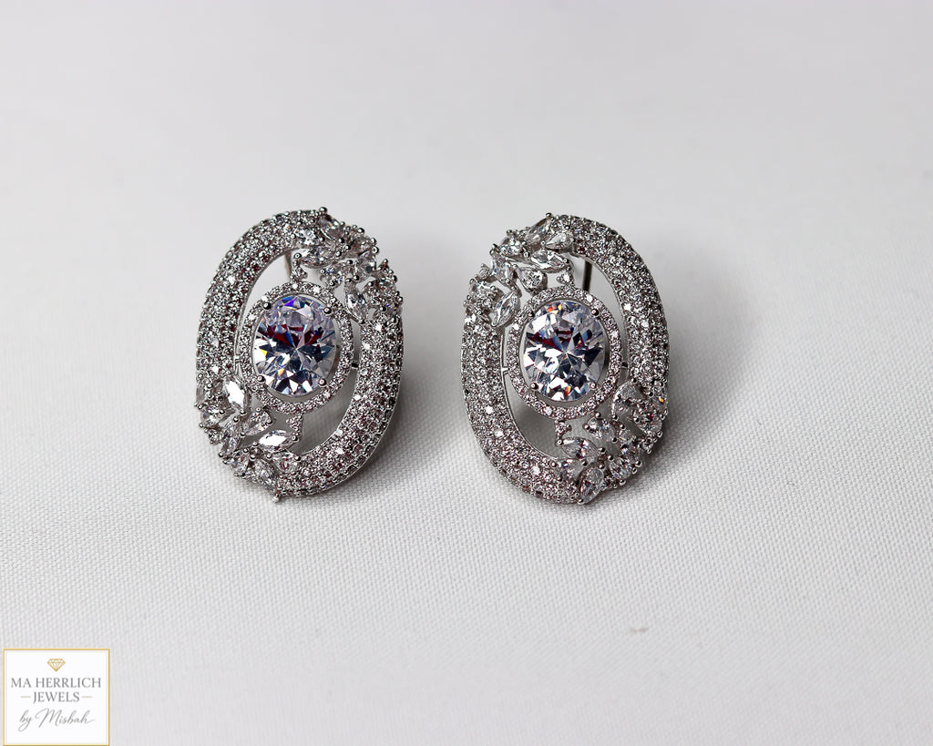 Oval Shaped Stone Earrings