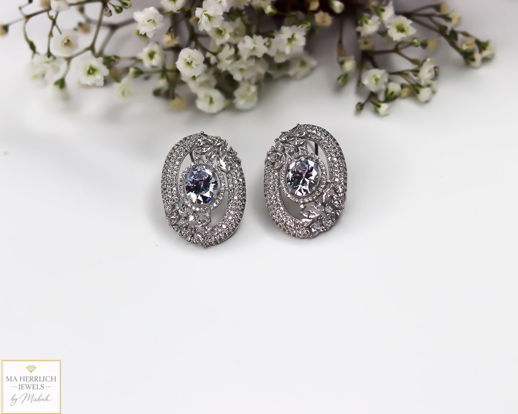 Oval Shaped Stone Earrings