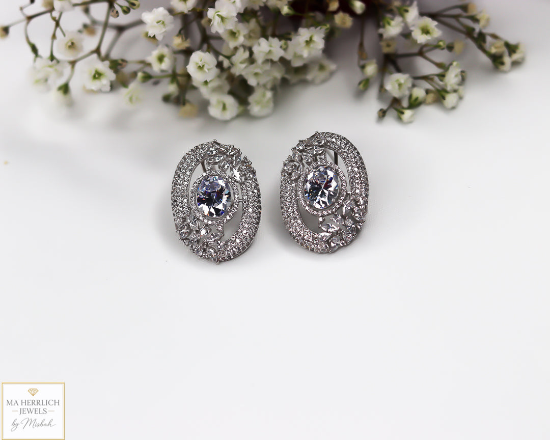 Oval Shaped Stone Earrings