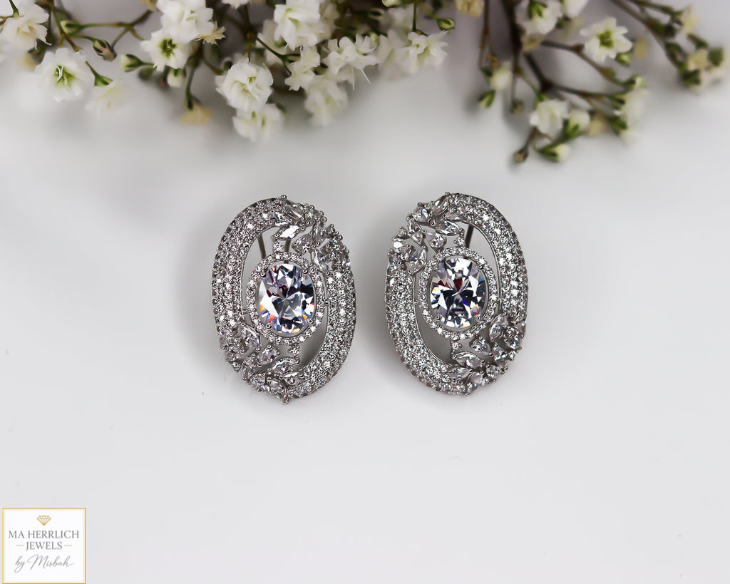 Oval Shaped Stone Earrings