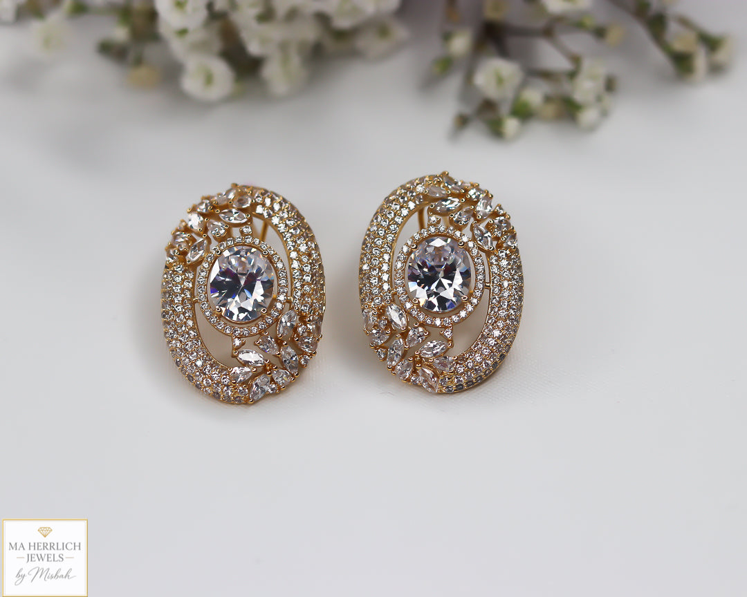 Oval Shaped Stone Earrings