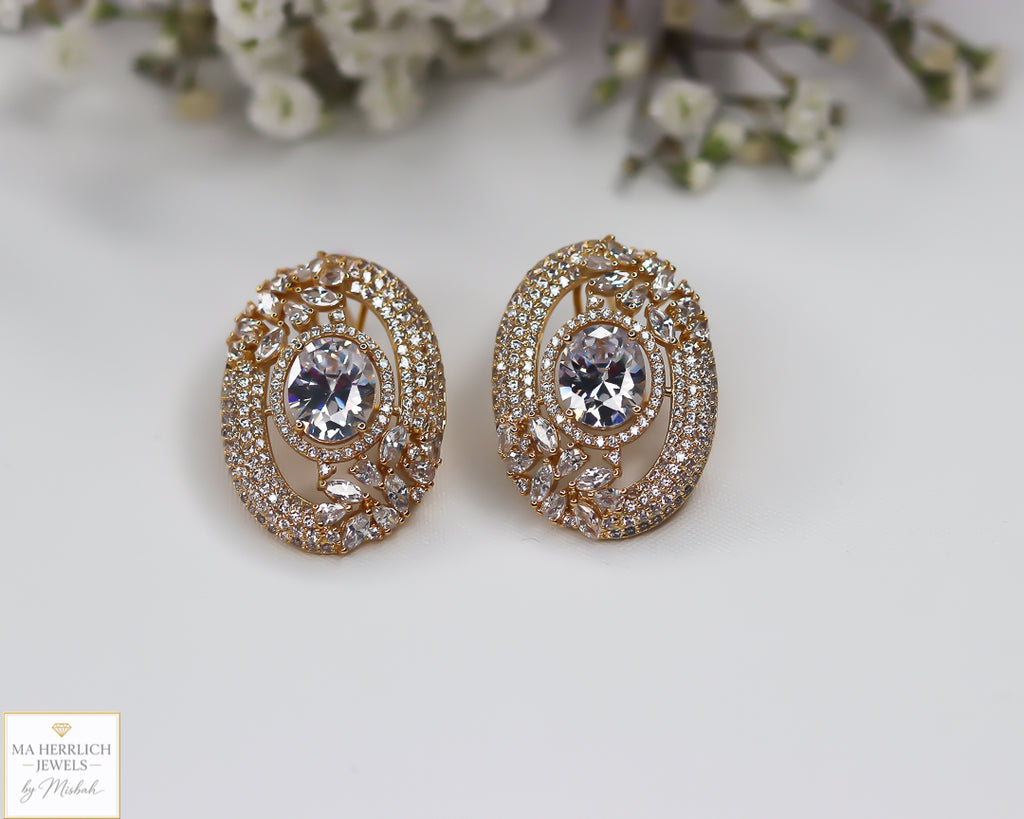 Oval Shaped Stone Earrings