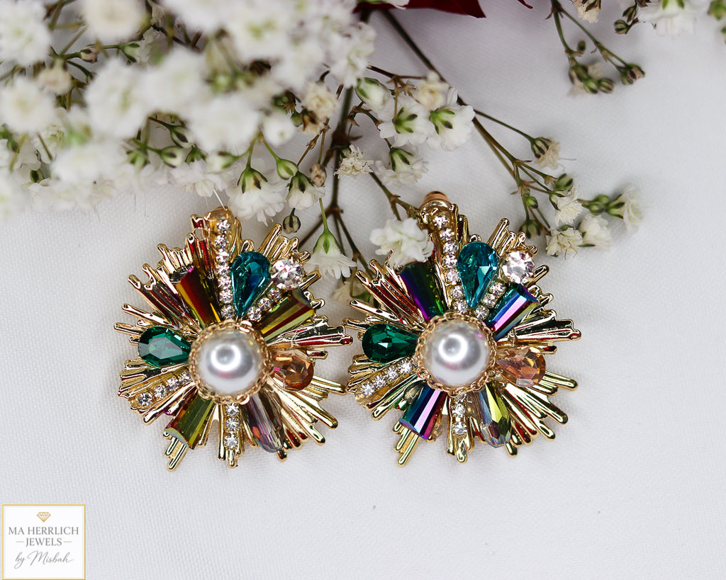 Rhinestone Crystal Flower Pearl Stud Earrings