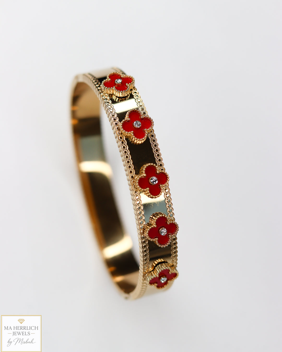 Clover Leaf 18K Gold Plated Finish Stainless Steel Bracelet