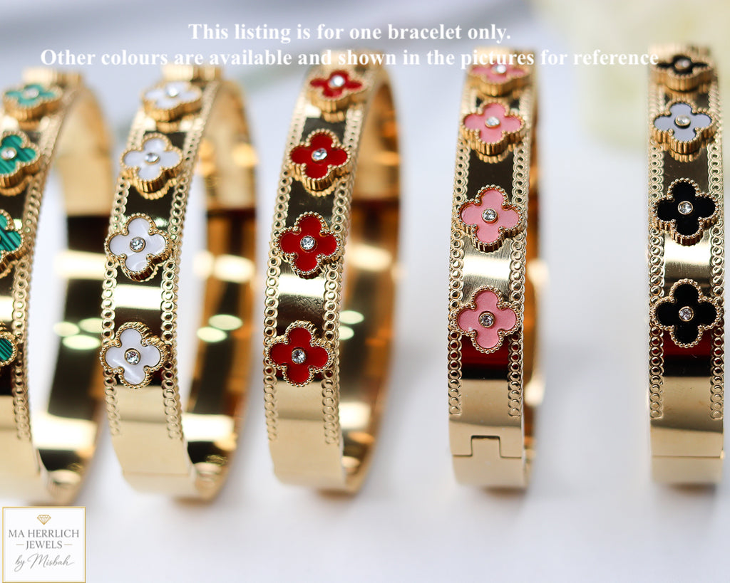 Clover Leaf 18K Gold Plated Finish Stainless Steel Bracelet