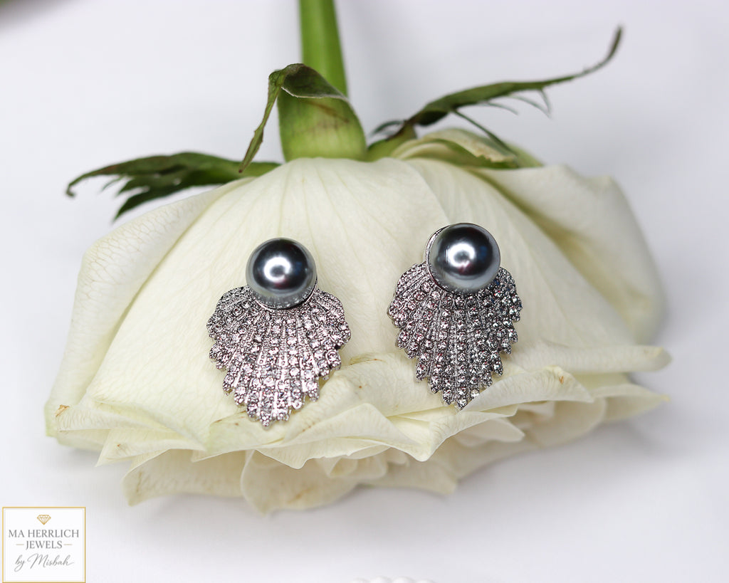 Crystal Diamond Retro Pearl Statement Earrings