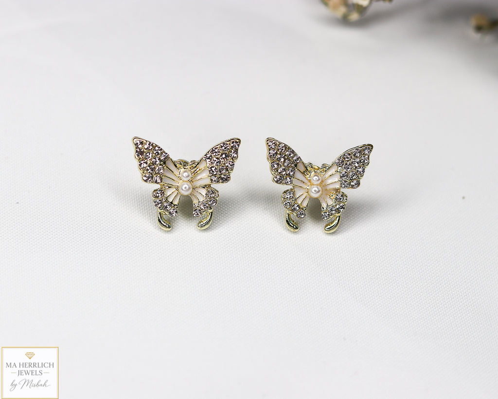 Small Butterfly Stone & Pearls Earrings