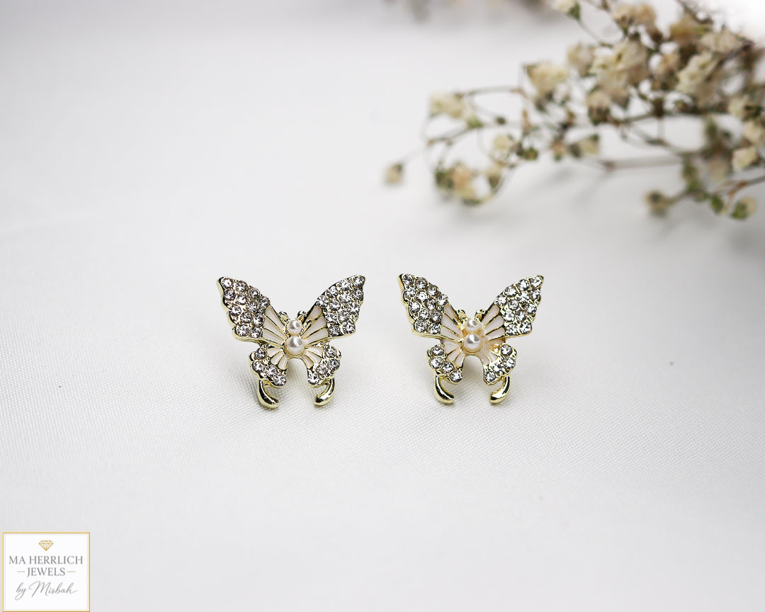 Small Butterfly Stone & Pearls Earrings