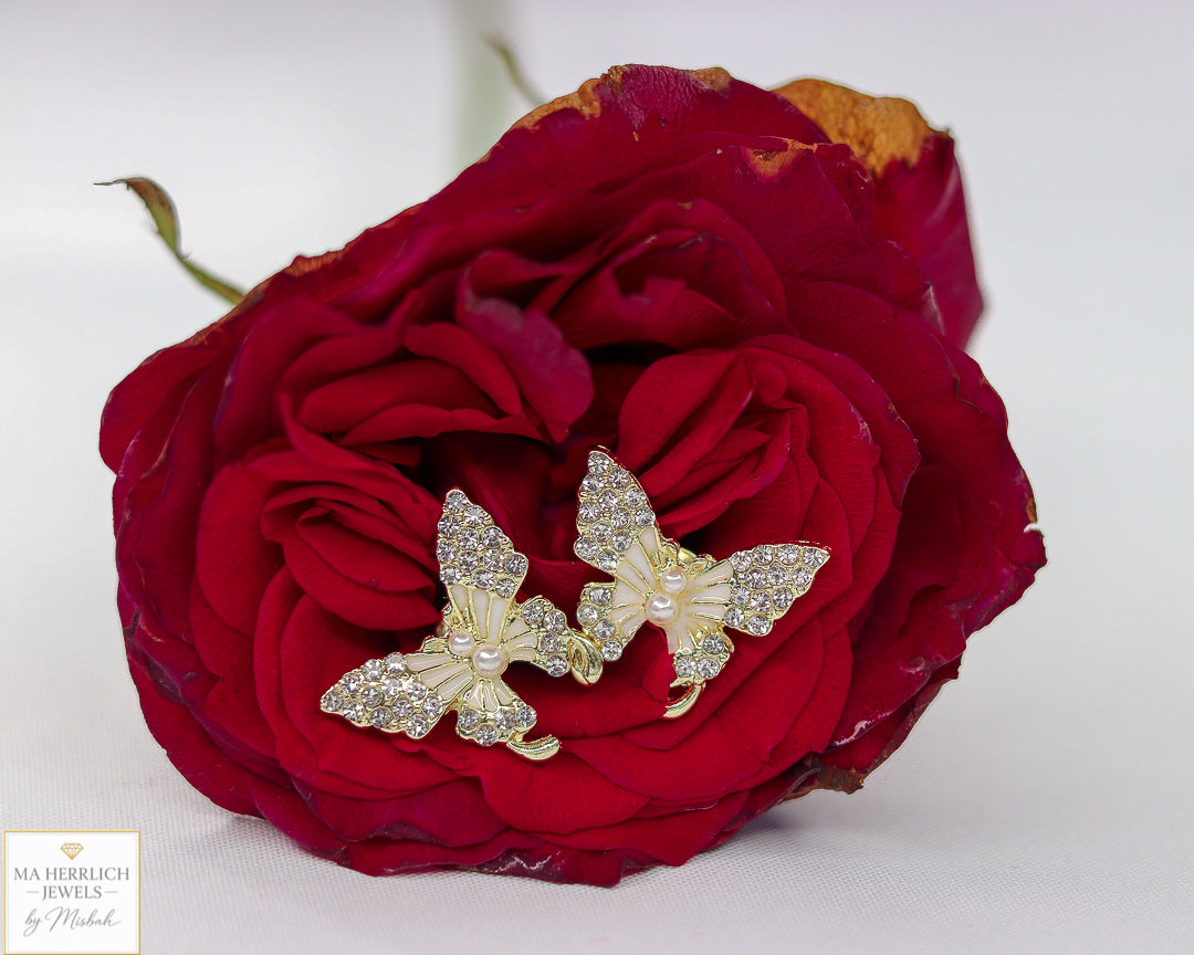 Small Butterfly Stone & Pearls Earrings