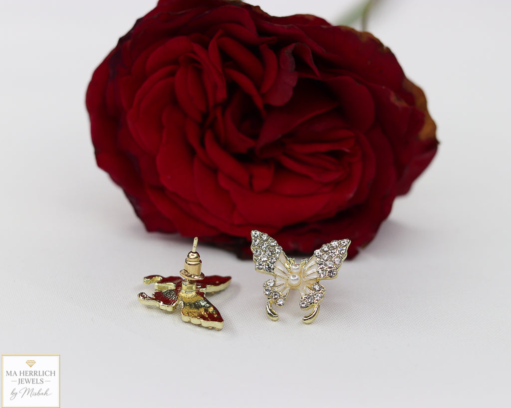 Small Butterfly Stone & Pearls Earrings