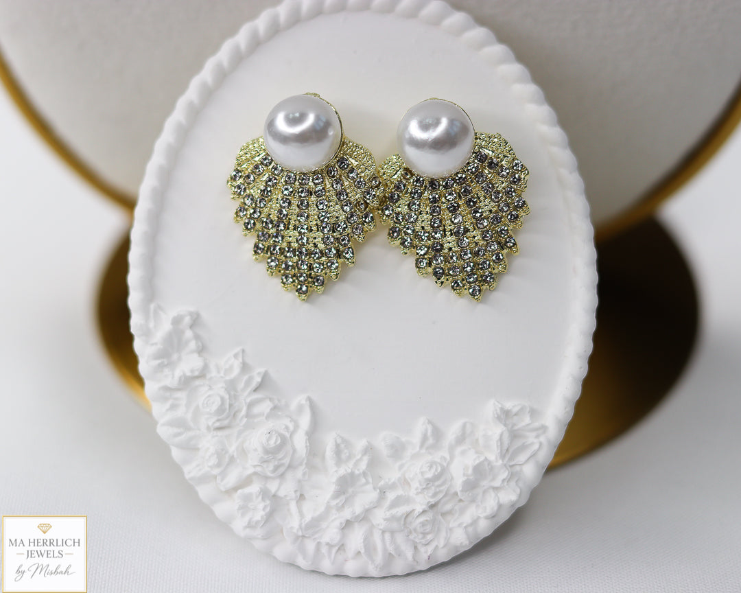Crystal Diamond Retro Pearl Statement Earrings