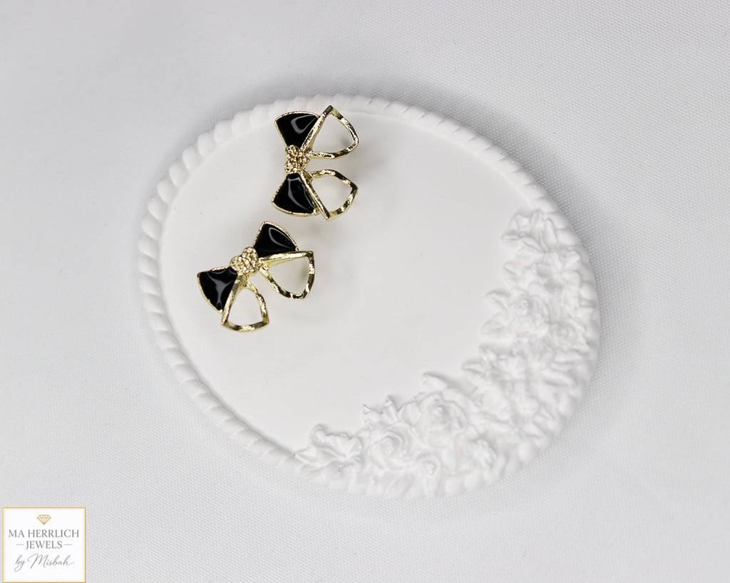 Elegant Small Black Bow Knot Stud Earrings