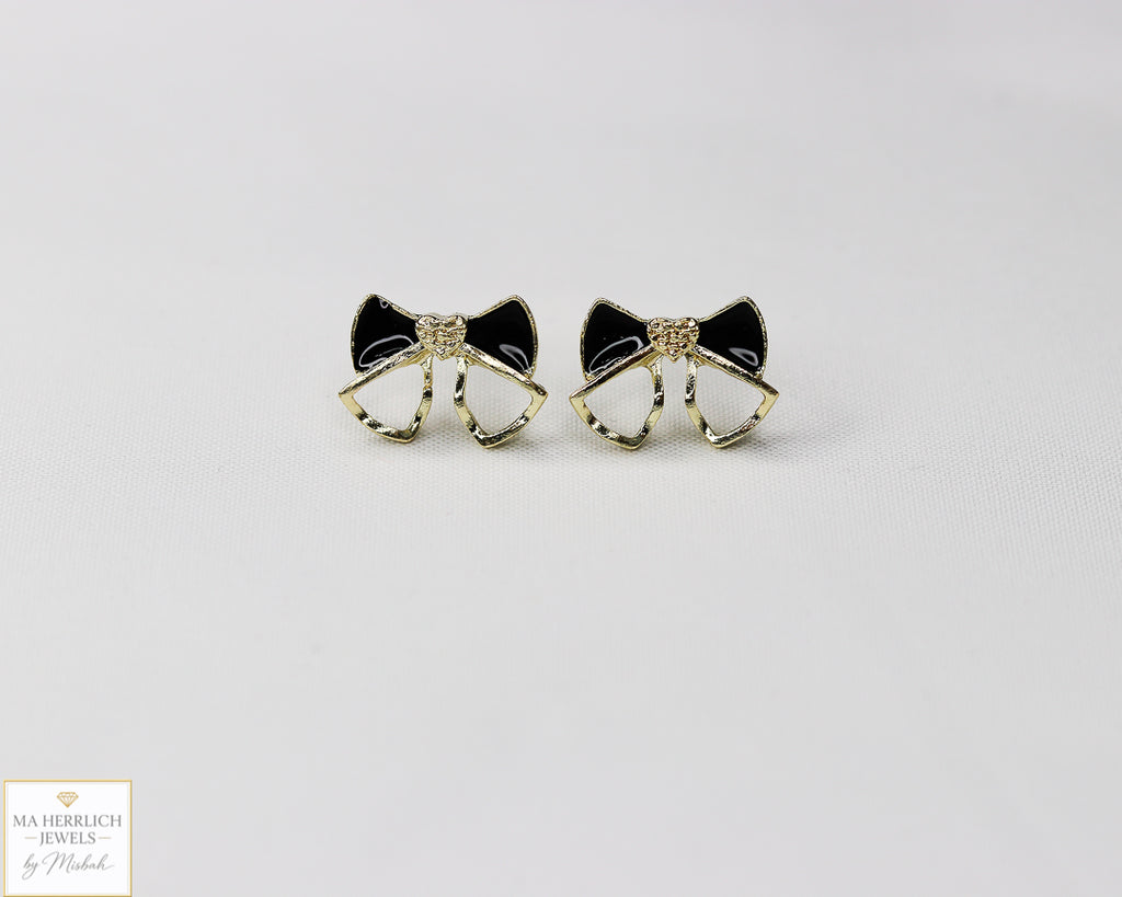 Elegant Small Black Bow Knot Stud Earrings