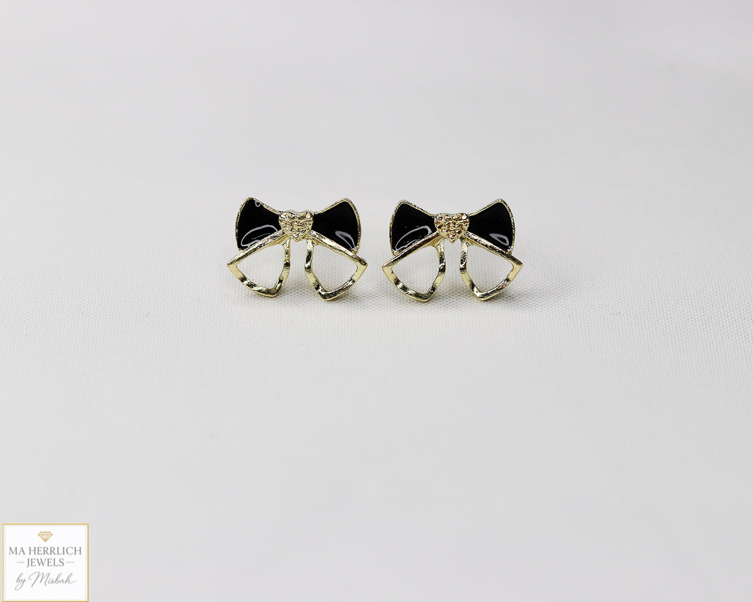 Elegant Small Black Bow Knot Stud Earrings