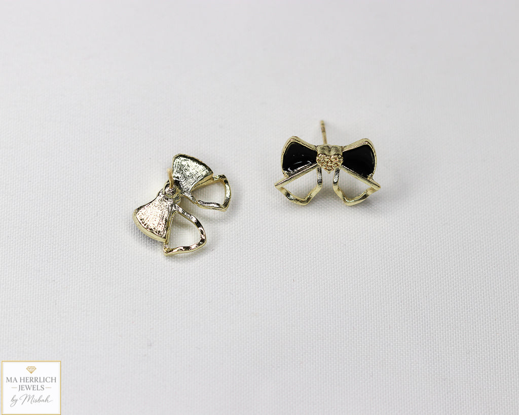Elegant Small Black Bow Knot Stud Earrings