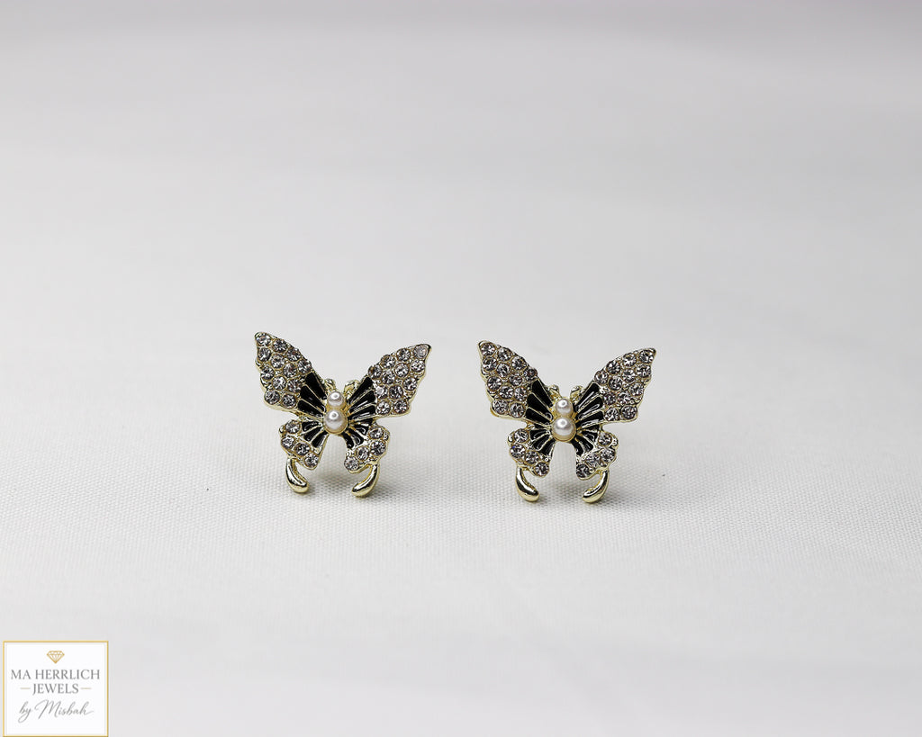Small Butterfly Stone & Pearls Earrings