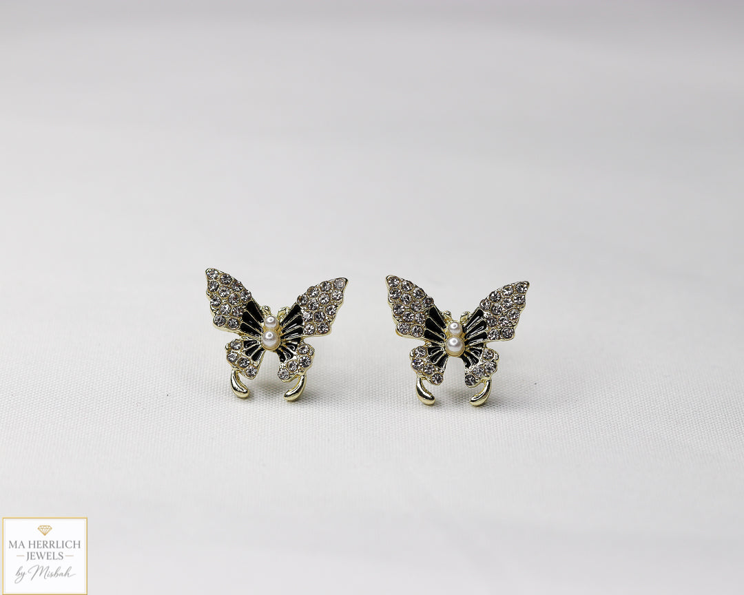 Small Butterfly Stone & Pearls Earrings