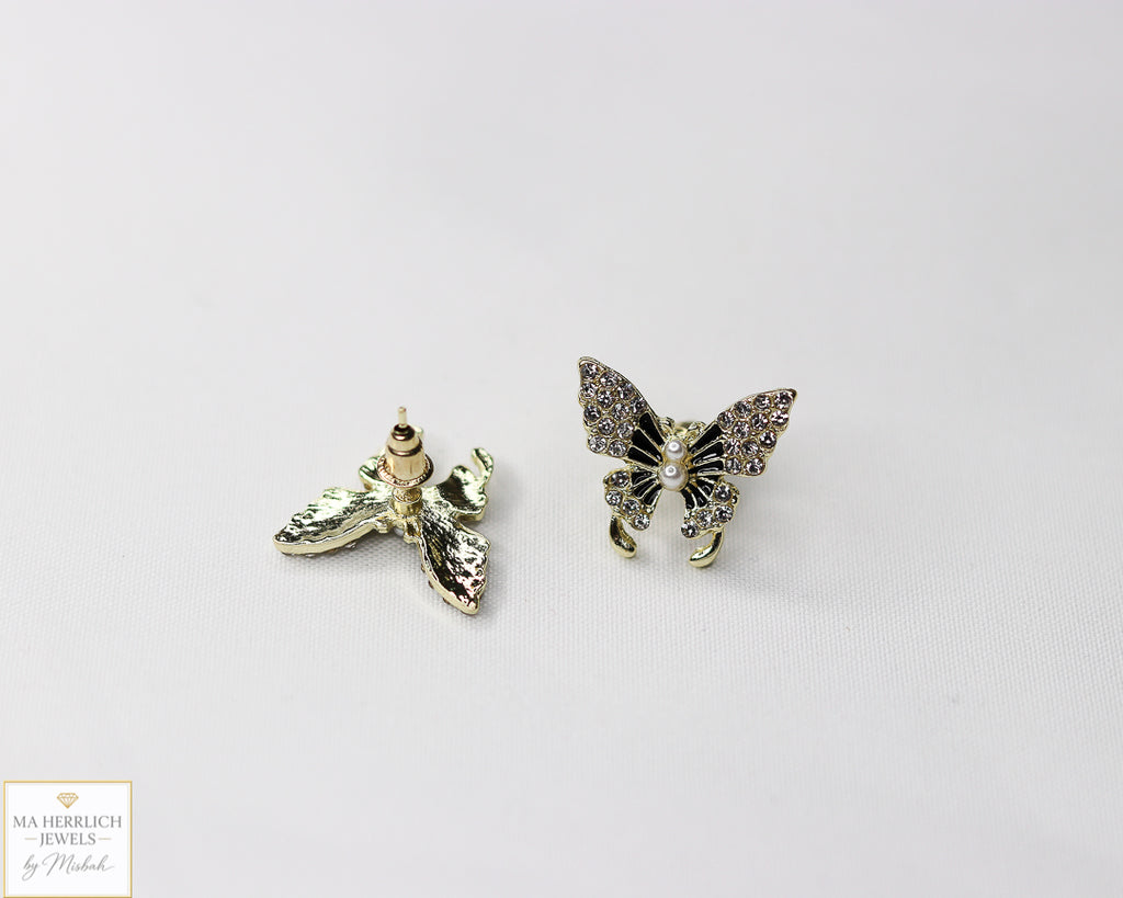 Small Butterfly Stone & Pearls Earrings