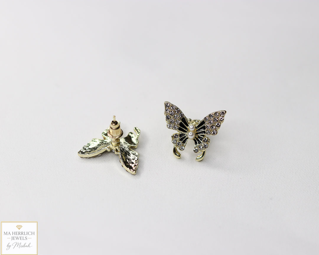 Small Butterfly Stone & Pearls Earrings