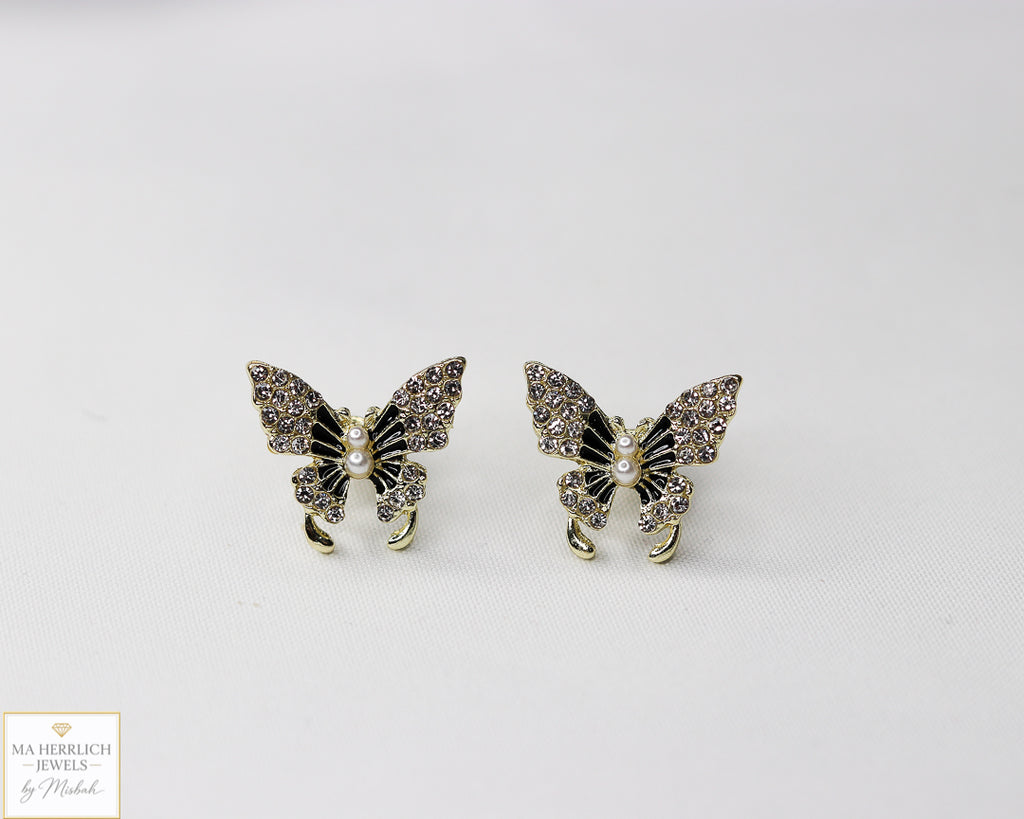 Small Butterfly Stone & Pearls Earrings