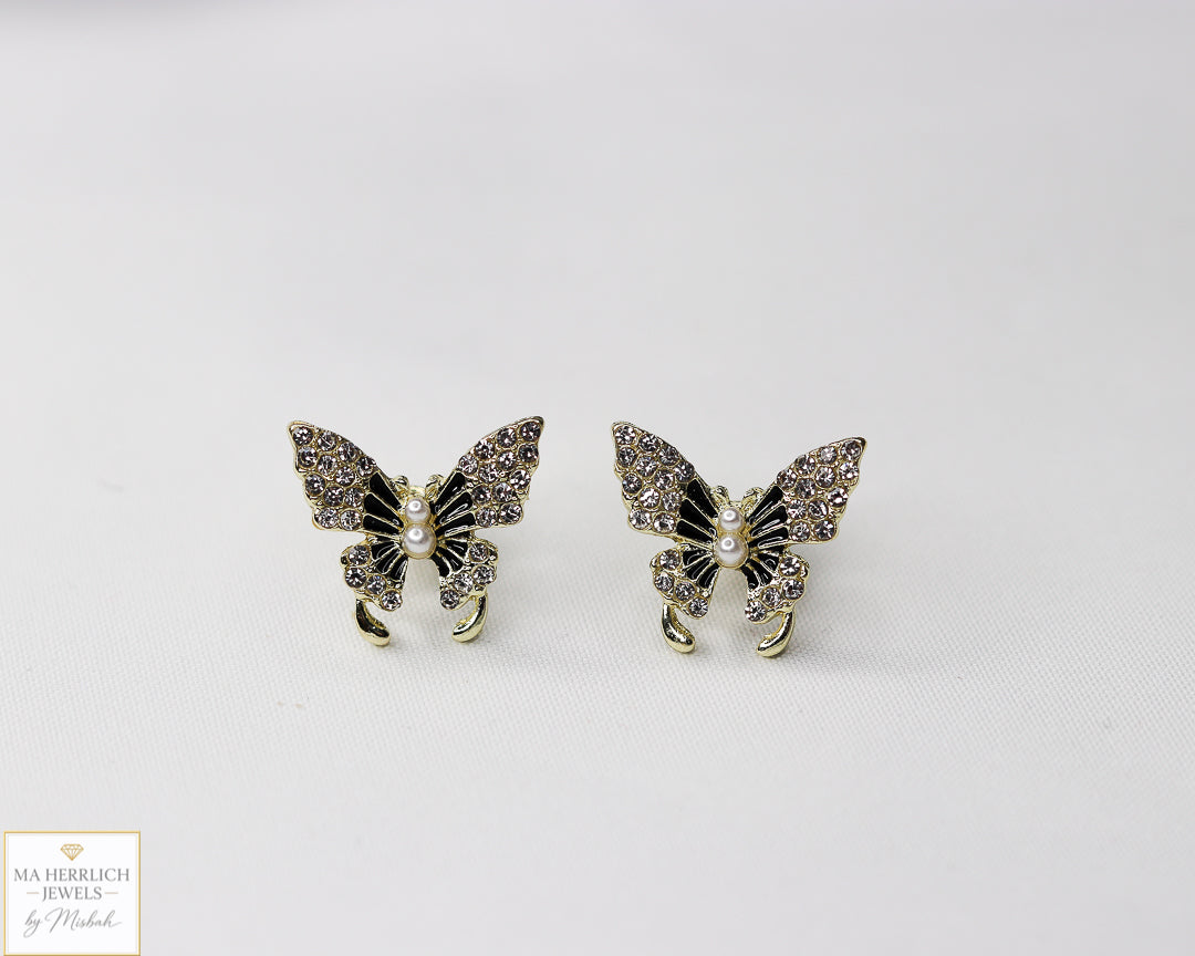 Small Butterfly Stone & Pearls Earrings