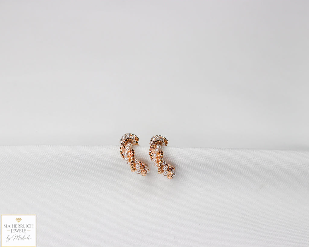 Gold Half Hoop Pearl Earrings