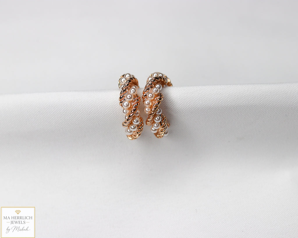 Gold Half Hoop Pearl Earrings