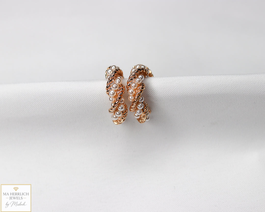Gold Half Hoop Pearl Earrings