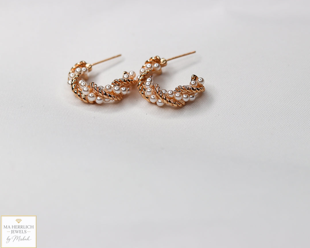 Gold Half Hoop Pearl Earrings