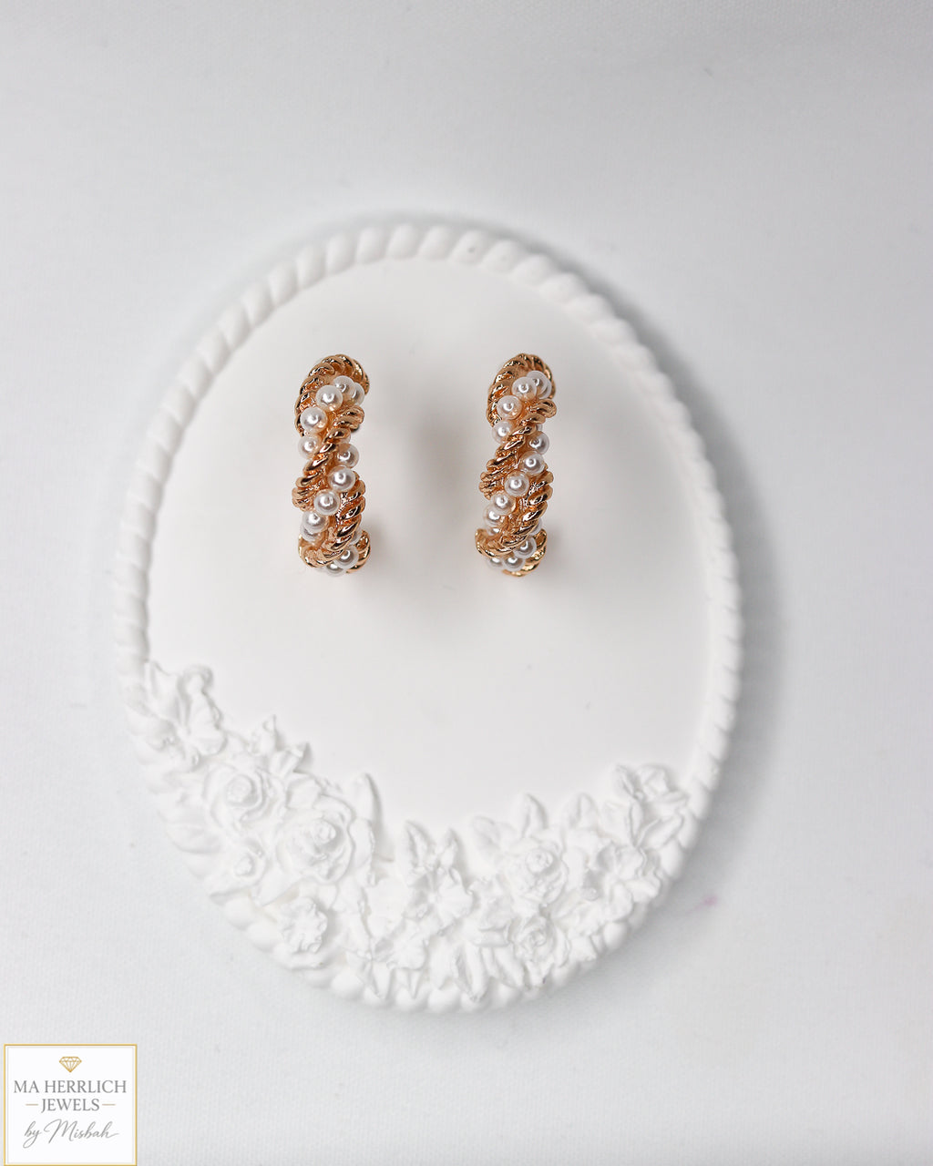 Gold Half Hoop Pearl Earrings