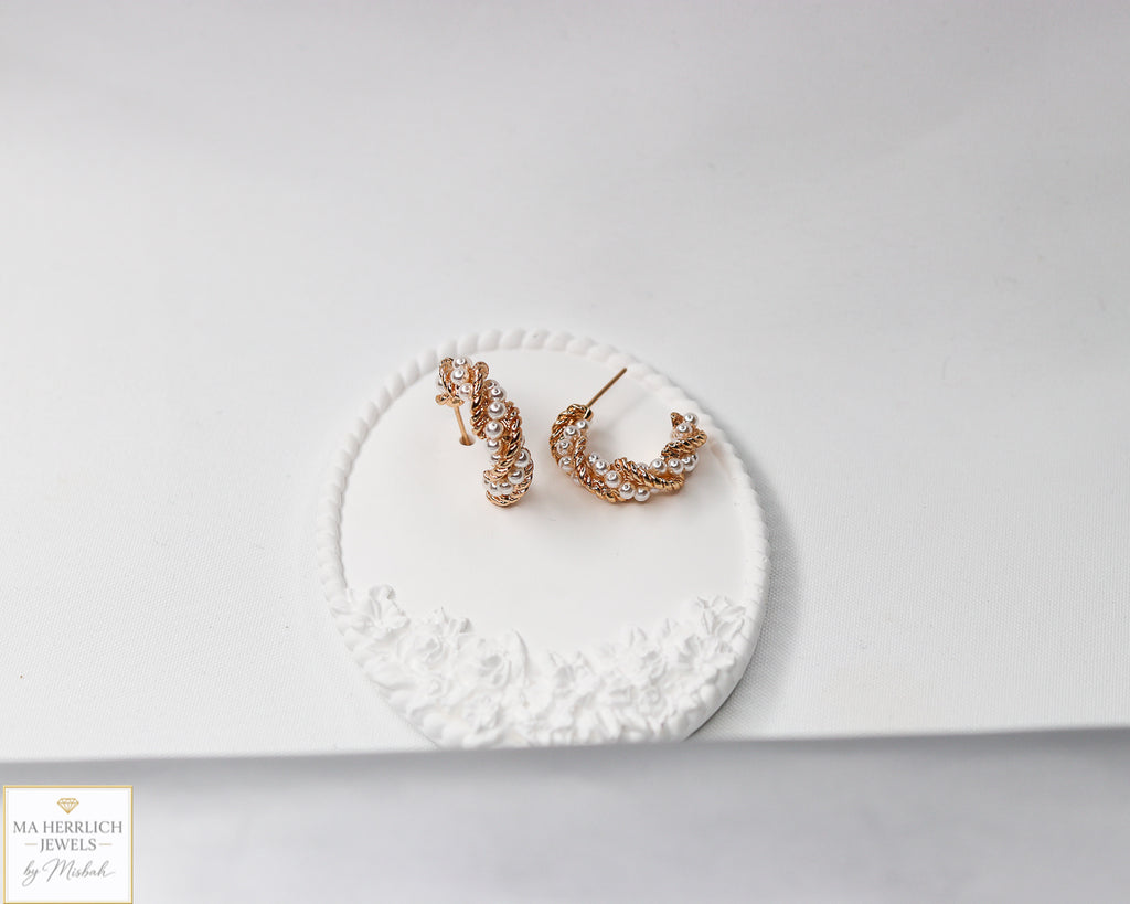 Gold Half Hoop Pearl Earrings