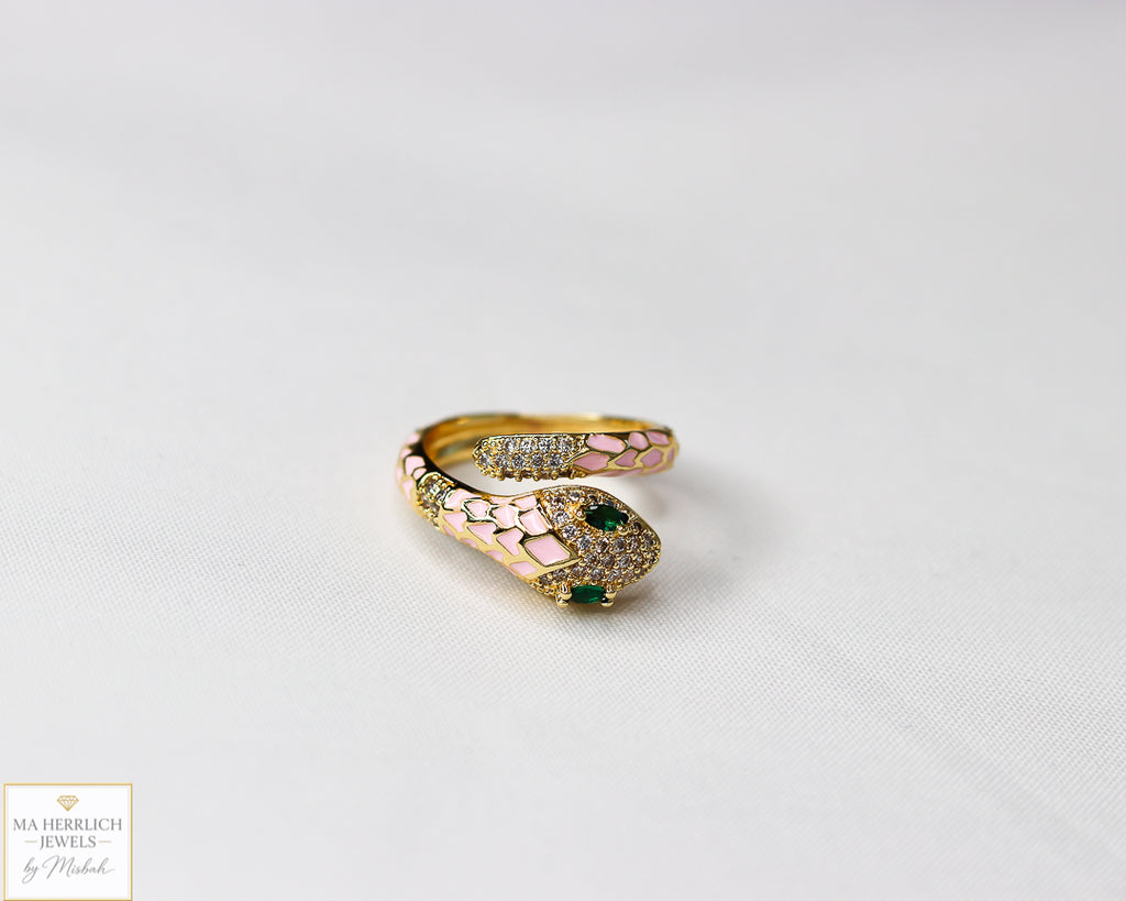 Adjustable Snake Ring with Green Eyes Statement