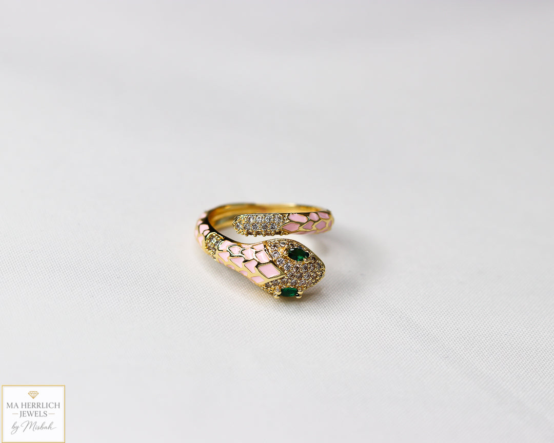 Adjustable Snake Ring with Green Eyes Statement