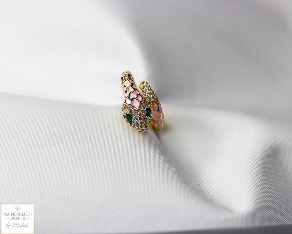 Adjustable Snake Ring with Green Eyes Statement