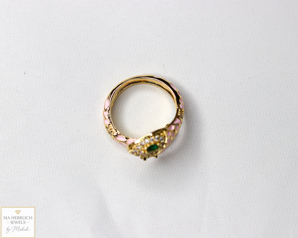 Adjustable Snake Ring with Green Eyes Statement