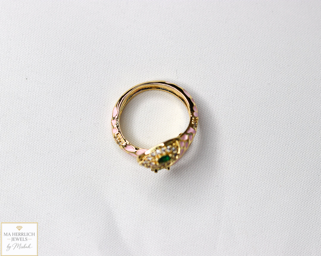 Adjustable Snake Ring with Green Eyes Statement