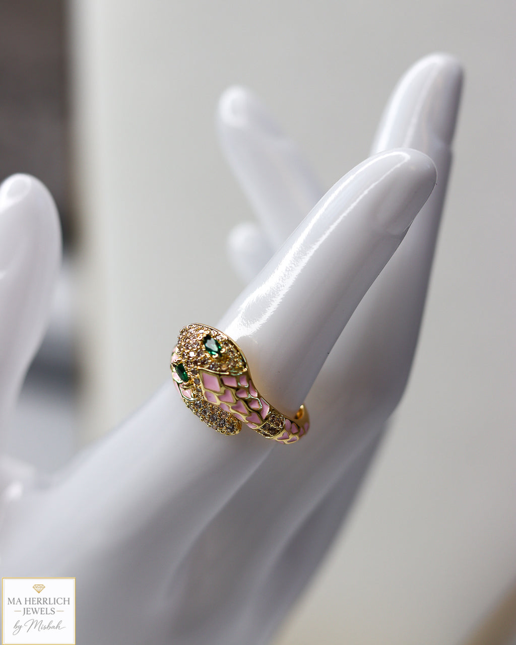 Adjustable Snake Ring with Green Eyes Statement