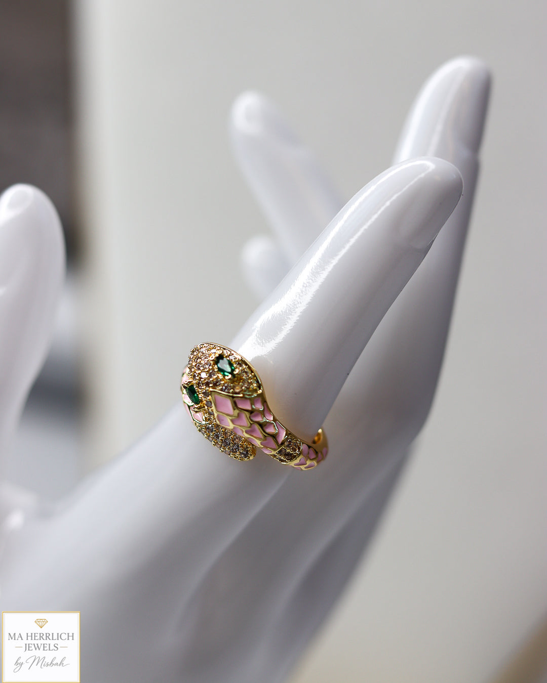 Adjustable Snake Ring with Green Eyes Statement