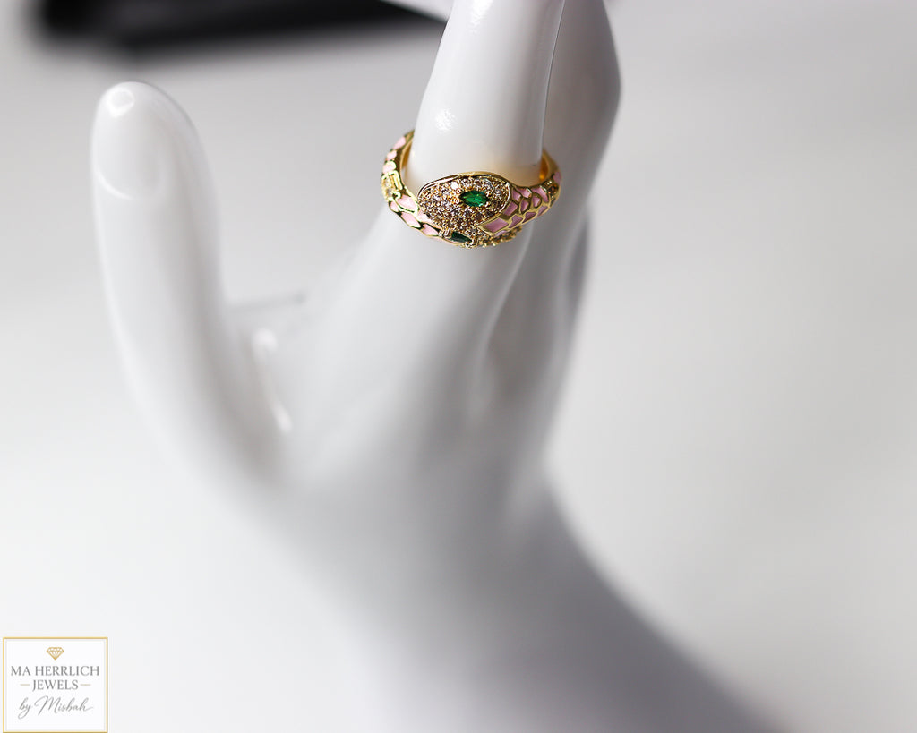Adjustable Snake Ring with Green Eyes Statement