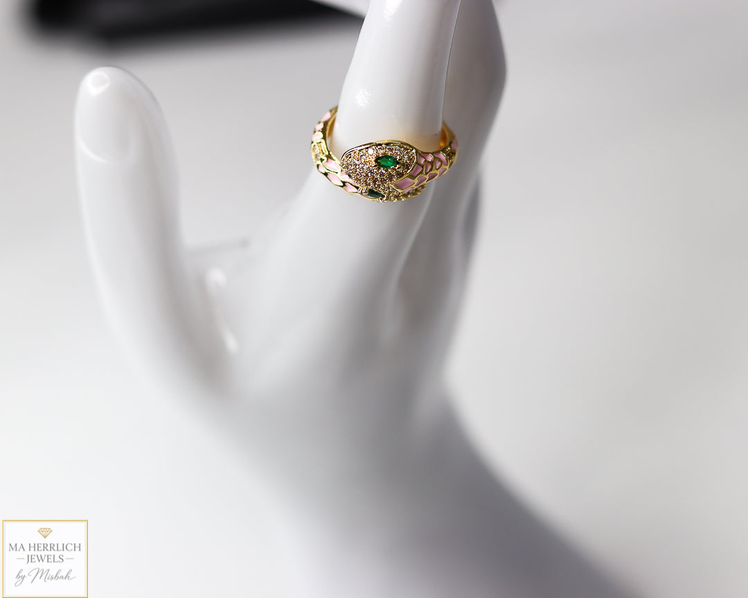 Adjustable Snake Ring with Green Eyes Statement