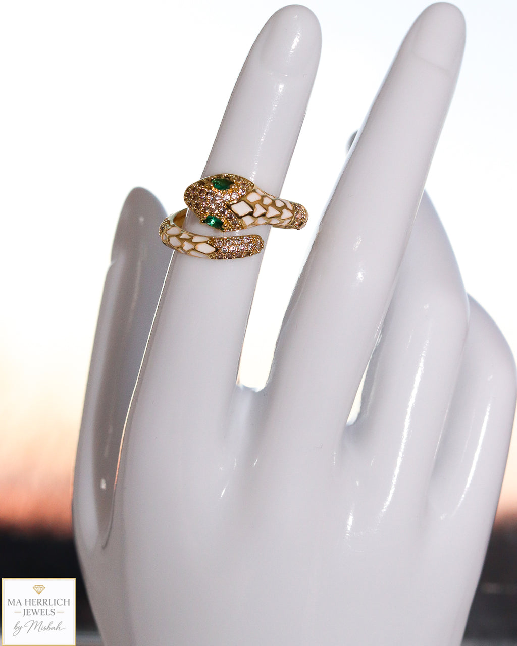 Adjustable Snake Ring with Green Eyes Statement
