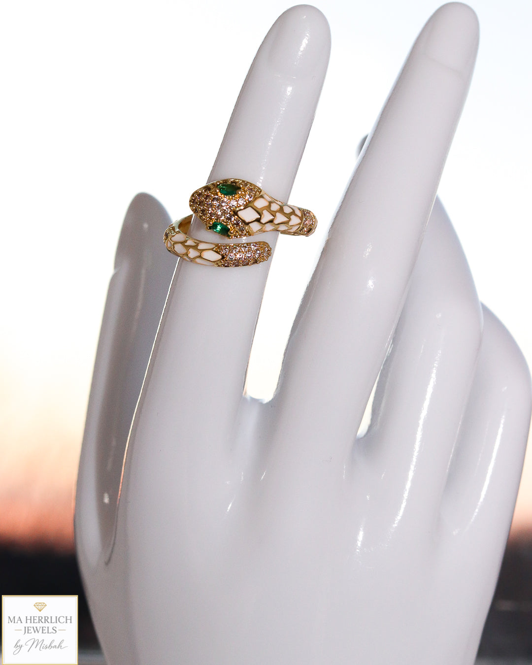 Adjustable Snake Ring with Green Eyes Statement
