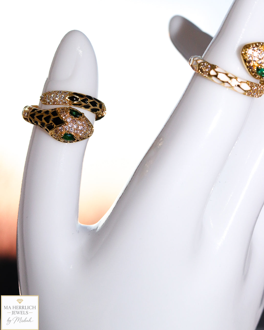 Adjustable Snake Ring with Green Eyes Statement