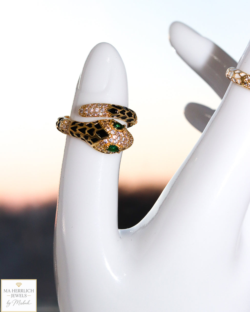 Adjustable Snake Ring with Green Eyes Statement