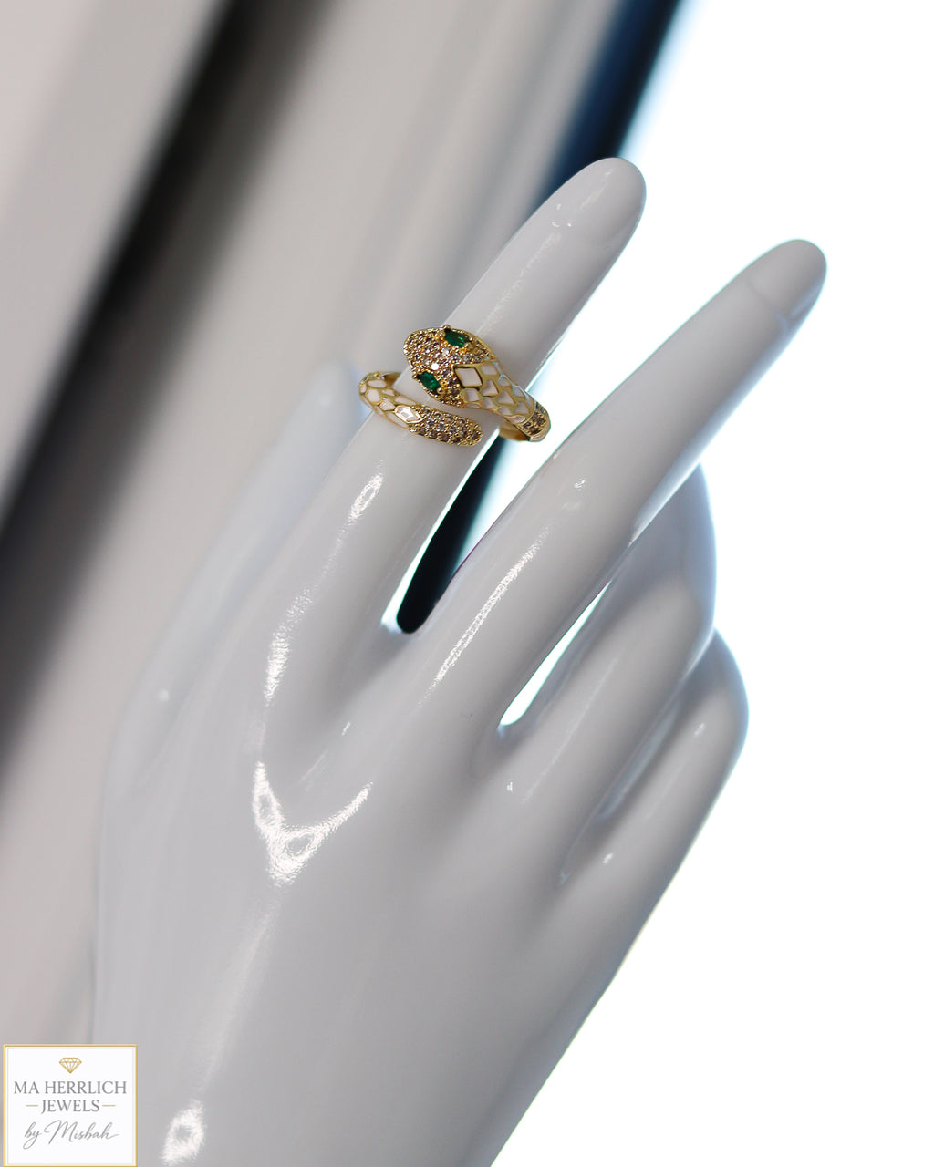 Adjustable Snake Ring with Green Eyes Statement