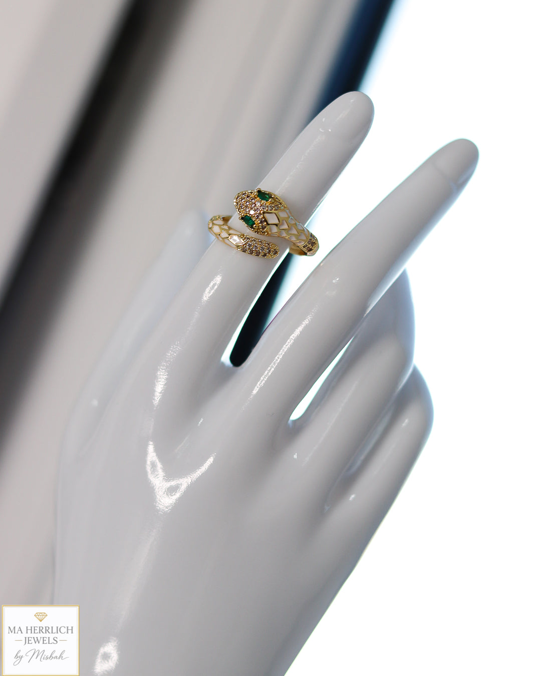 Adjustable Snake Ring with Green Eyes Statement