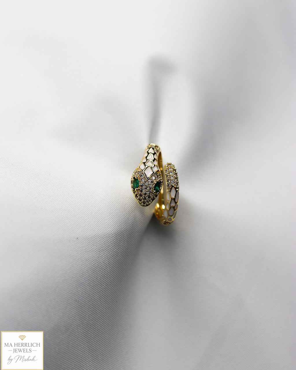 Adjustable Snake Ring with Green Eyes Statement