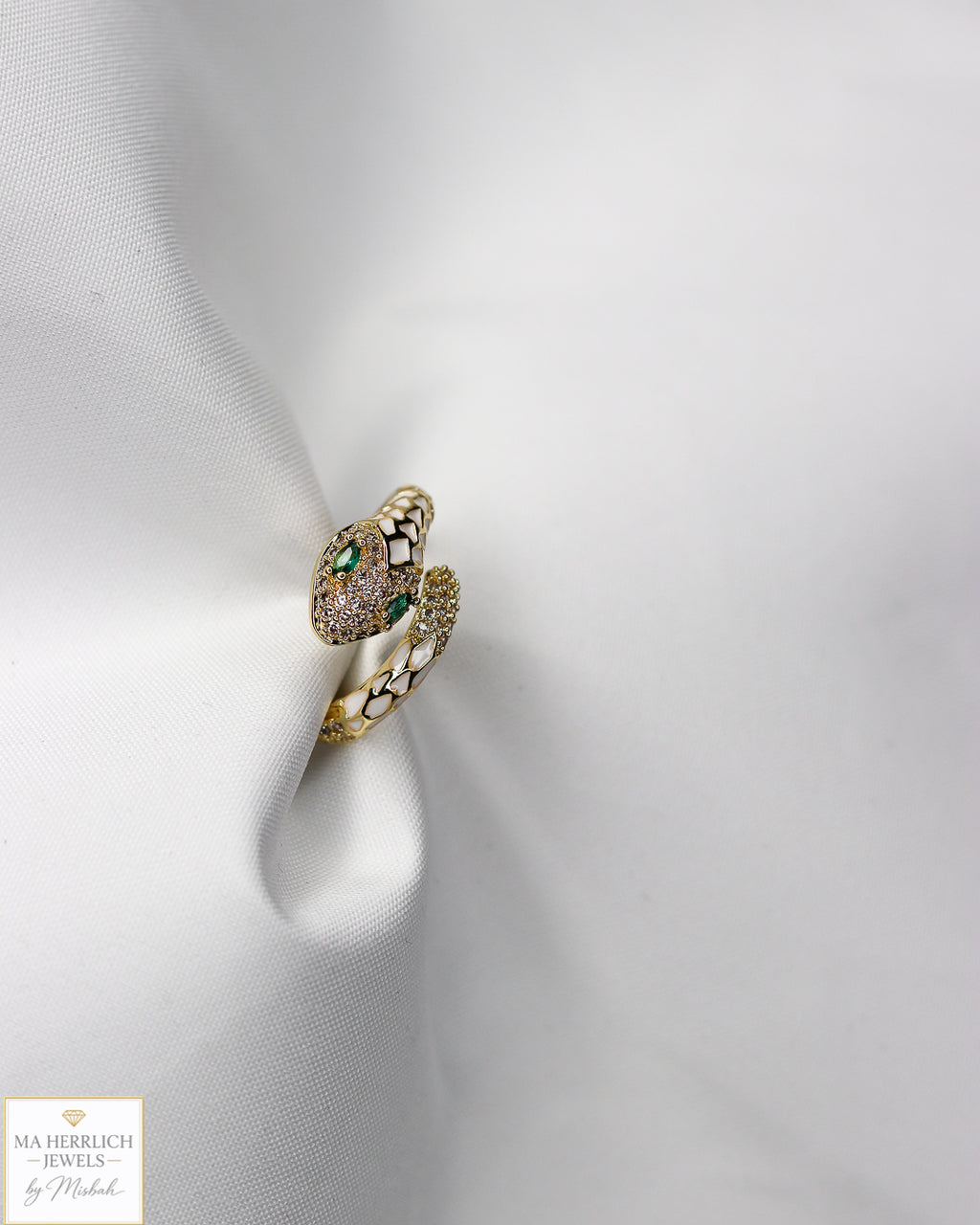 Adjustable Snake Ring with Green Eyes Statement
