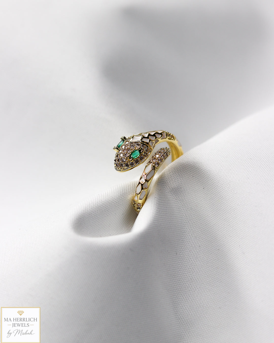 Adjustable Snake Ring with Green Eyes Statement