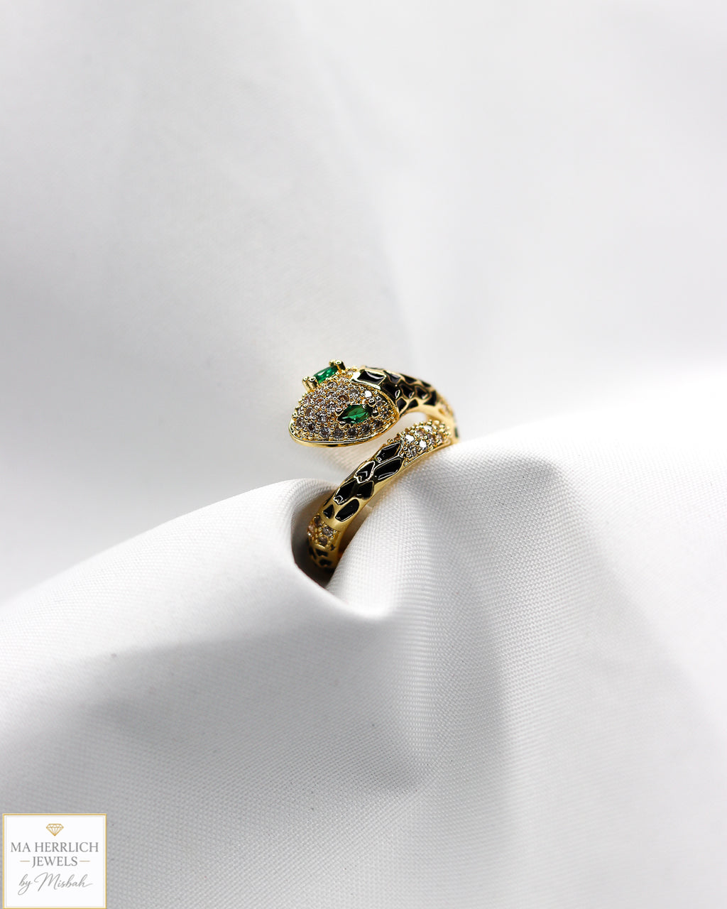 Adjustable Snake Ring with Green Eyes Statement